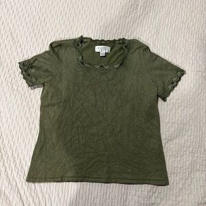 Casual Corner Olive Green Lace Accent Tee